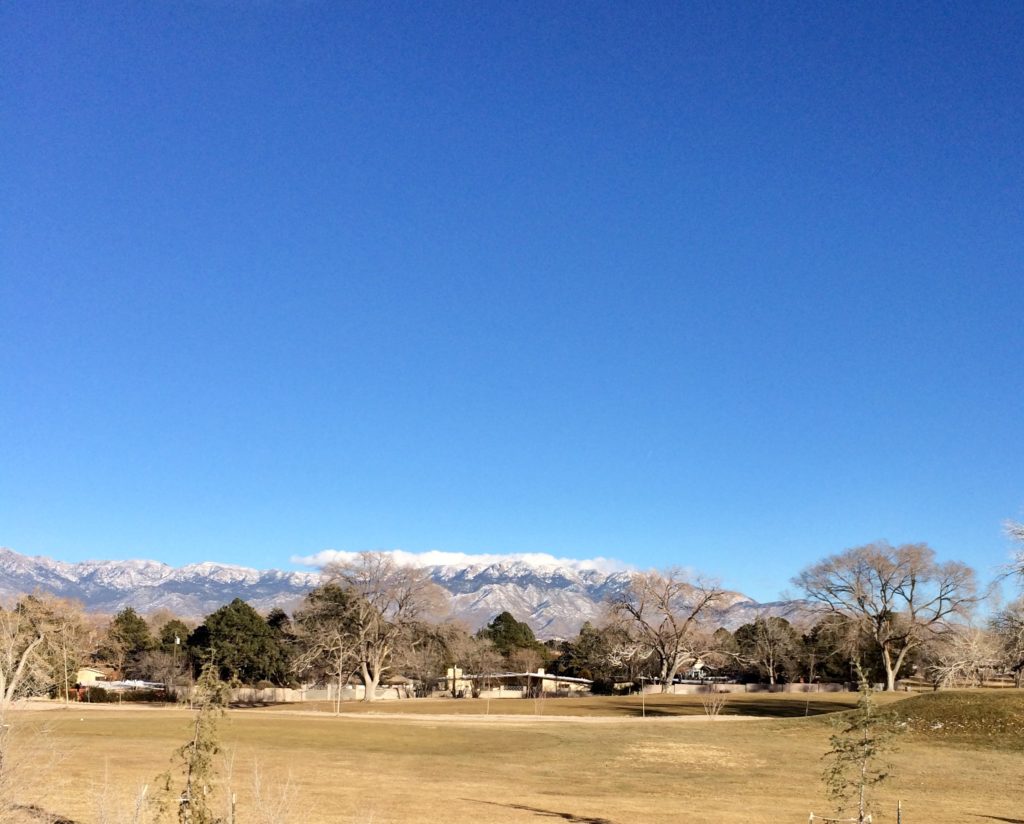 Sandia Mountains in the distance